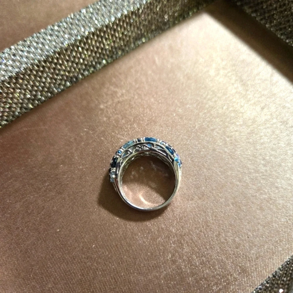Sterling Topaz Aquamarine Amethyst Ring